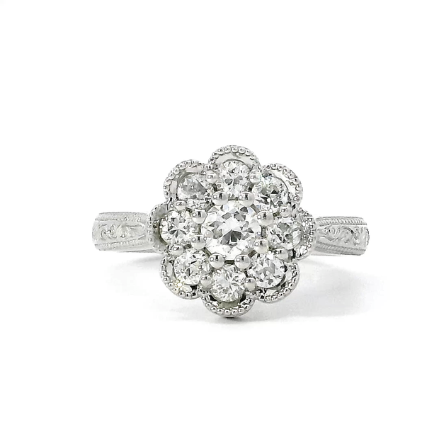 Antique Old European Cut Diamond Flower Ring