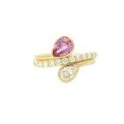 Bague Toi-Et-Moi avec diamant canadien et saphir rose en forme de poire sertis clos