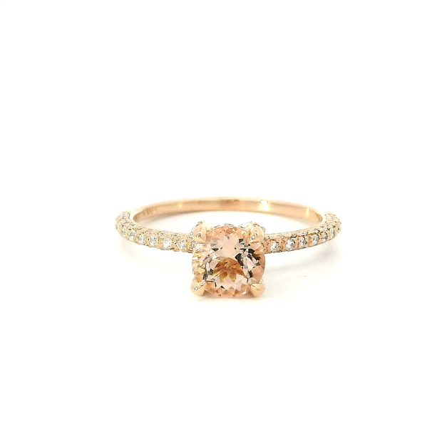 Round Morganite Ring with Diamond Hidden Halo