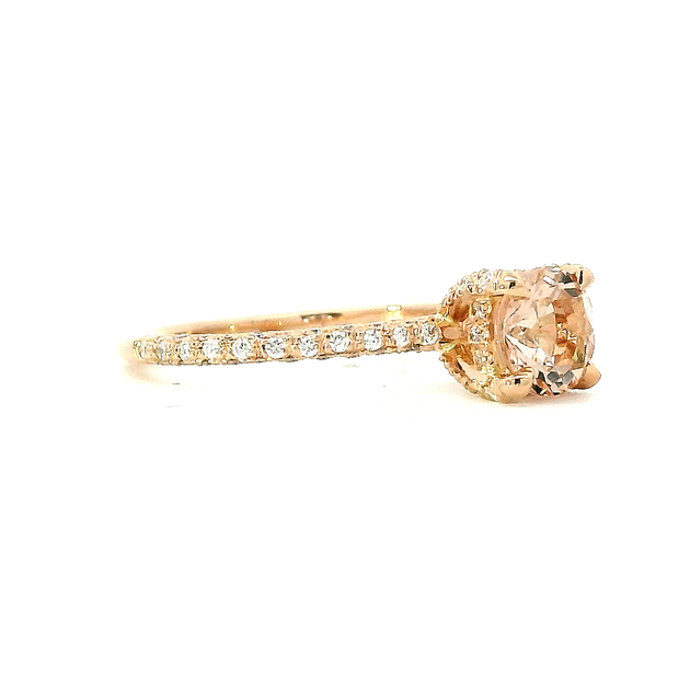 Round Morganite Ring with Diamond Hidden Halo