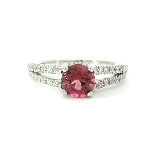 Bague en tourmaline rose rond et diamants
