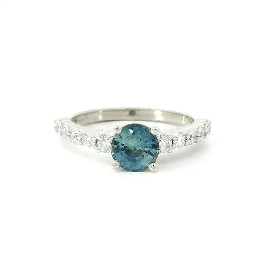 Bague saphir bleu-vert et diamants