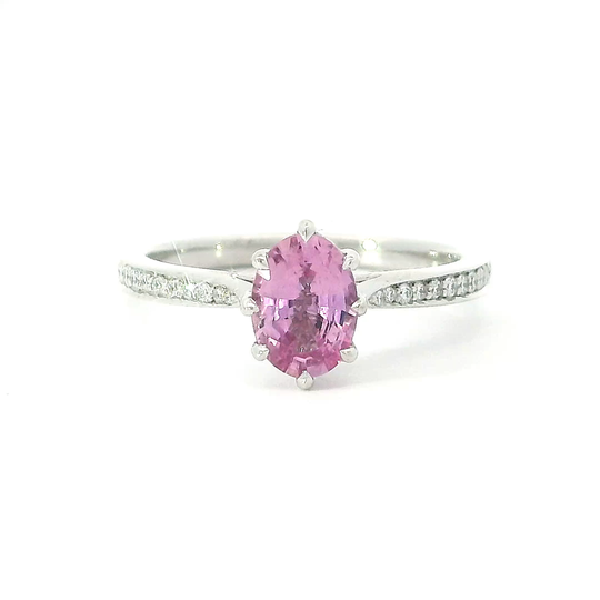 Oval Cut Pink Sapphire Ring with Diamond Accents