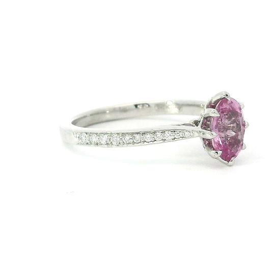 Oval Cut Pink Sapphire Ring with Diamond Accents