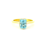 Radiant Cut Aquamarine Ring with Diamond Hidden Halo