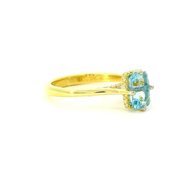 Radiant Cut Aquamarine Ring with Diamond Hidden Halo