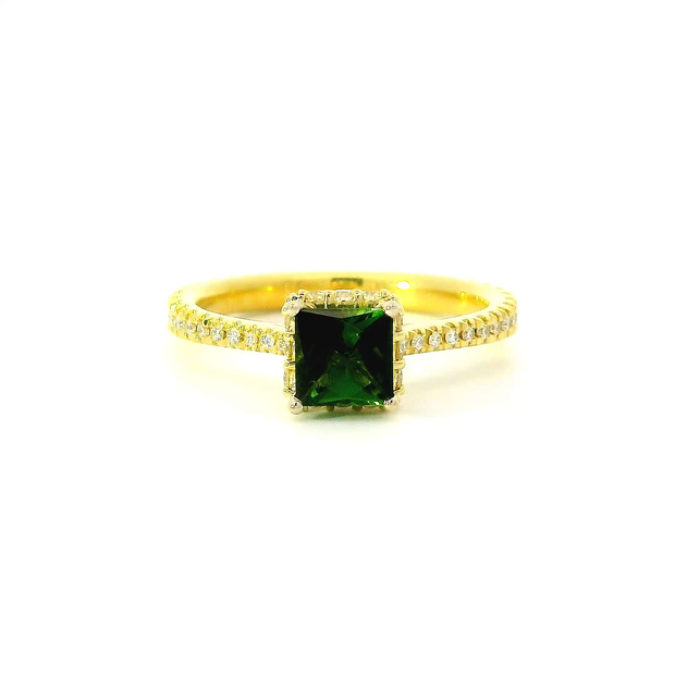 Princess Cut Green Tourmaline Ring with Diamonds
