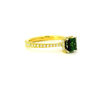 Princess Cut Green Tourmaline Ring with Diamonds