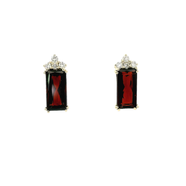 Radiant Cut Garnet Earrings with Canadian Diamonds