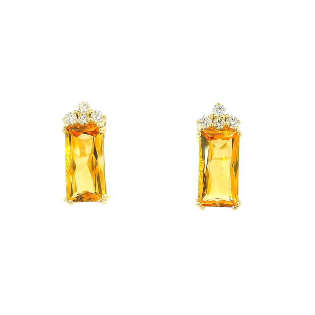 Radiant Cut Citrine Stud Earrings with Canadian Diamonds