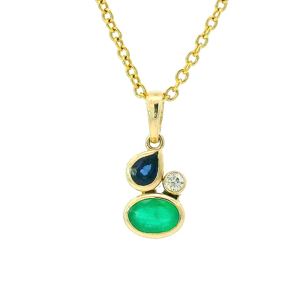 Pendentif serti de saphir, d'émeraude et de diamant