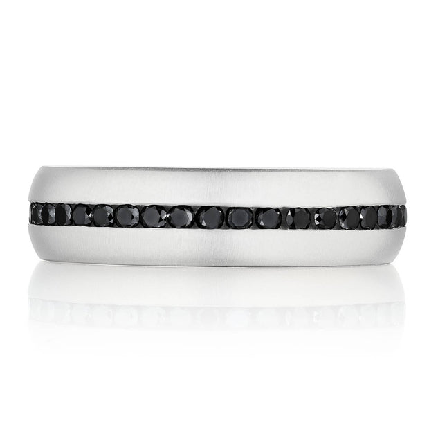 Channel Set Black Diamond in Satin Finish Wedding Band