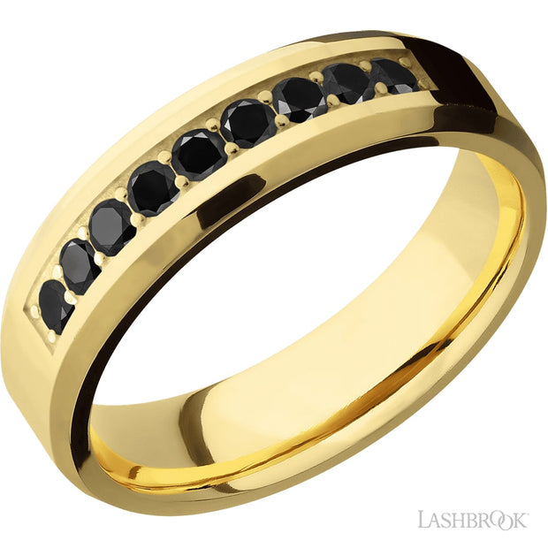 Yellow Gold Men's Ring with Bead Channel Set Black Diamonds
