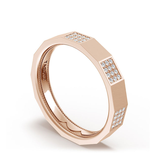 Diamond Faceted - Partial Coverage Wedding Band in Satin Finish  - 4mm
