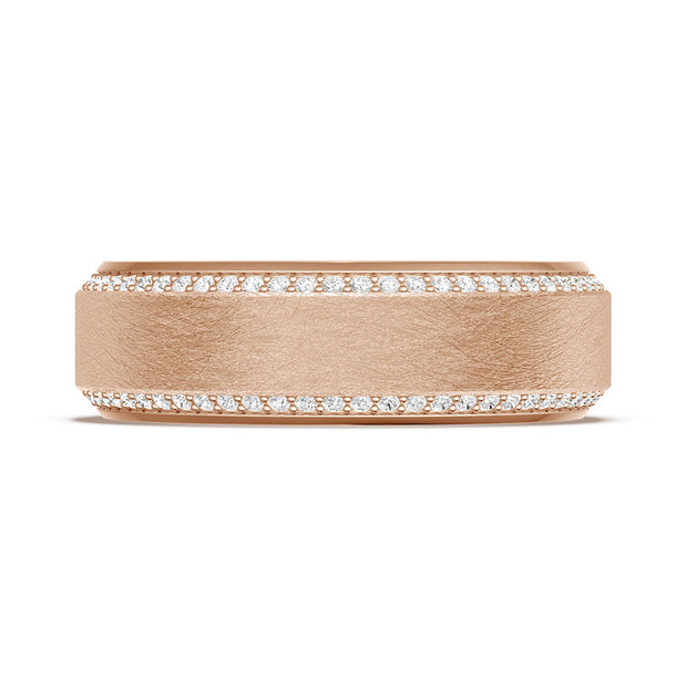 Bevel Edge Diamond Wedding Band in Brushed Finish - 7mm
