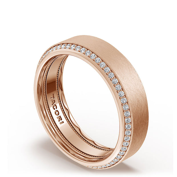 Bevel Edge Diamond Wedding Band in Brushed Finish - 7mm