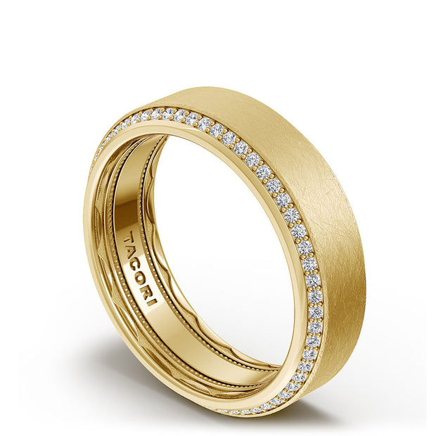 Bevel Edge Diamond Wedding Band in Brushed Finish - 7mm
