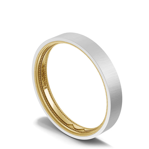 Classic Two-Tone Flat Wedding Band in Satin Finish