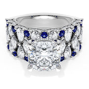 Cushion Solitaire Engagement Ring w/ North South Marquise & Pear Band