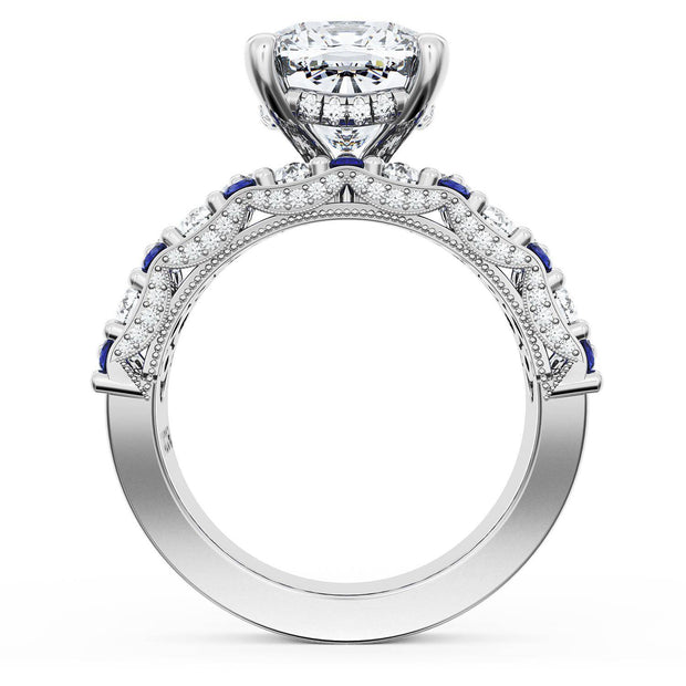 Cushion Solitaire Engagement Ring w/ North South Marquise & Pear Band