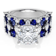 Cushion Solitaire Engagement Ring w/ North South Marquise & Pear Band