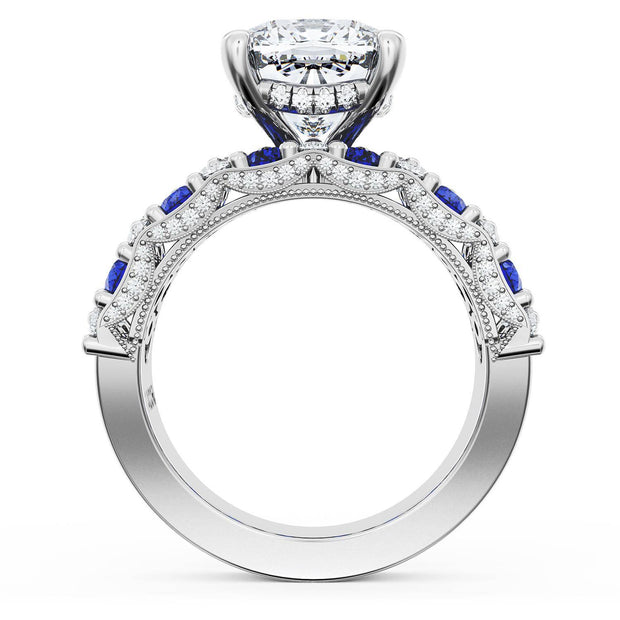 Cushion Solitaire Engagement Ring w/ North South Marquise & Pear Band