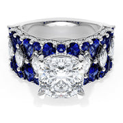 Cushion Solitaire Engagement Ring w/ North South Marquise & Pear Band