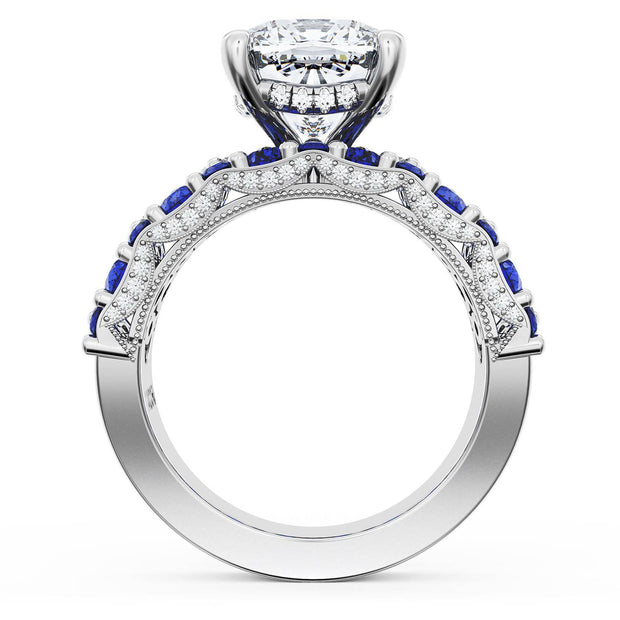 Cushion Solitaire Engagement Ring w/ North South Marquise & Pear Band