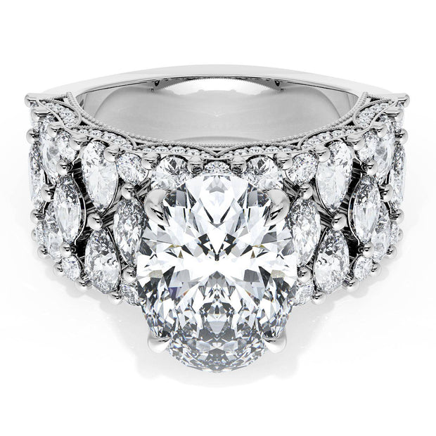 Oval Solitaire Engagement Ring w/ North South Marquise & Pear Band