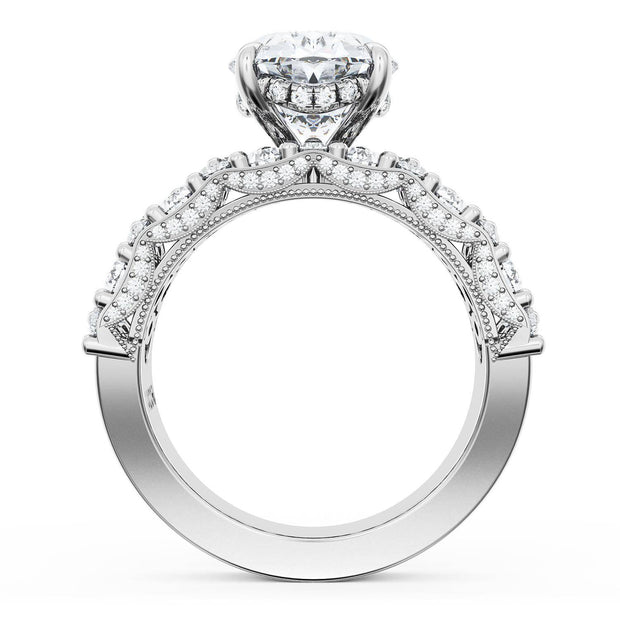 Oval Solitaire Engagement Ring w/ North South Marquise & Pear Band