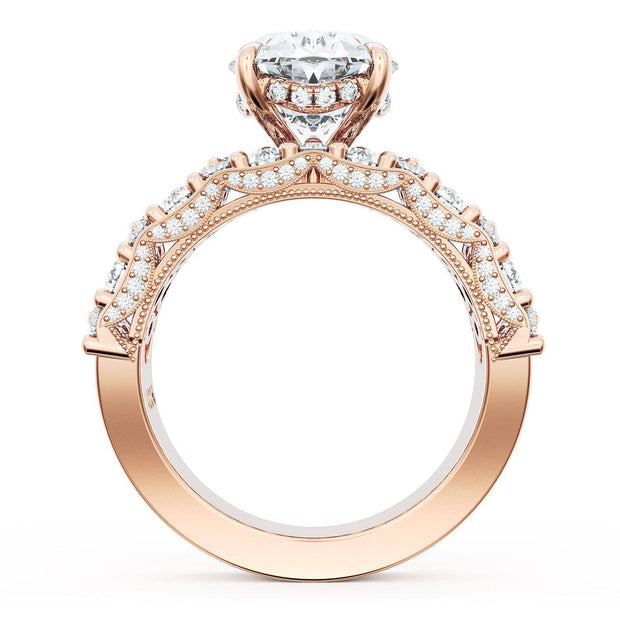 Oval Solitaire Engagement Ring w/ North South Marquise & Pear Band