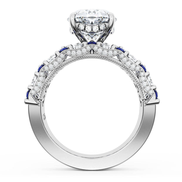 Oval Solitaire Engagement Ring w/ North South Marquise & Pear Band