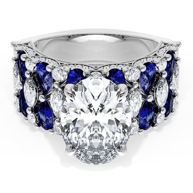 Oval Solitaire Engagement Ring w/ North South Marquise & Pear Band