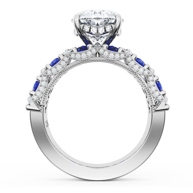 Oval Solitaire Engagement Ring w/ North South Marquise & Pear Band