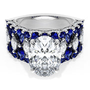 Oval Solitaire Engagement Ring w/ North South Marquise & Pear Band