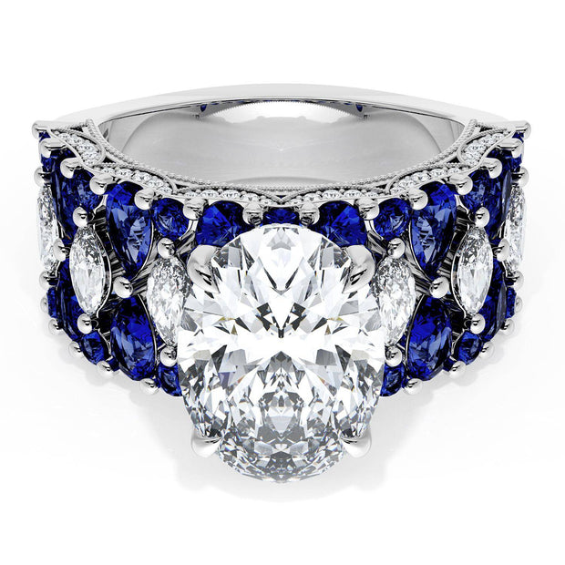 Oval Solitaire Engagement Ring w/ North South Marquise & Pear Band