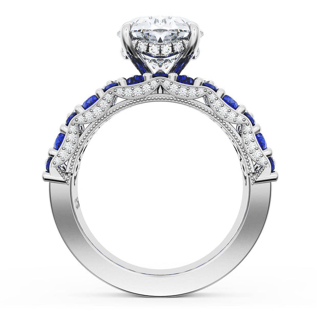 Oval Solitaire Engagement Ring w/ North South Marquise & Pear Band