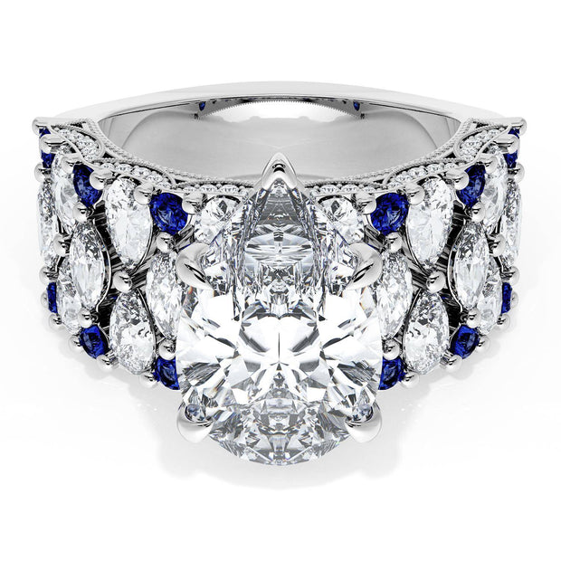 Pear Solitaire Engagement Ring w/ North South Marquise & Pear Band