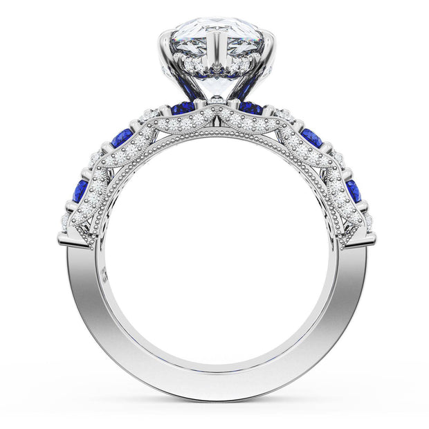 Pear Solitaire Engagement Ring w/ North South Marquise & Pear Band