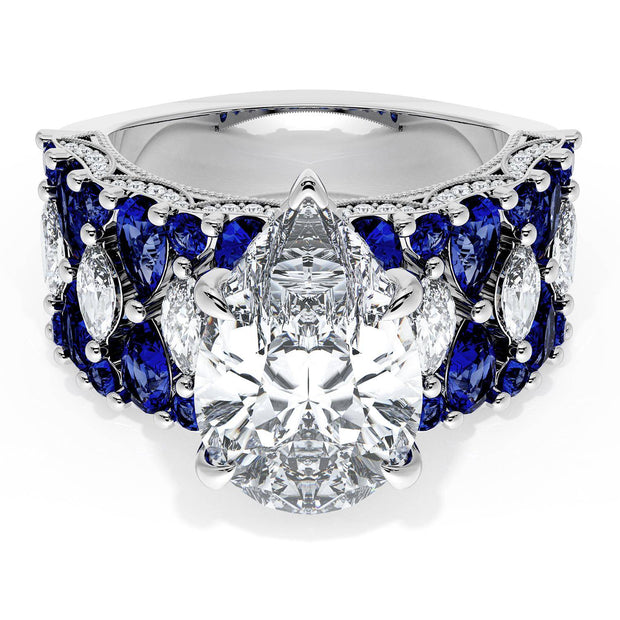 Pear Solitaire Engagement Ring w/ North South Marquise & Pear Band