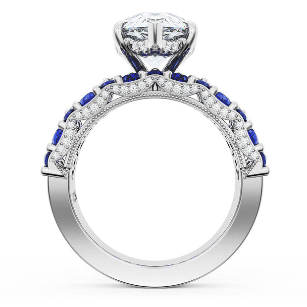 Pear Solitaire Engagement Ring w/ North South Marquise & Pear Band