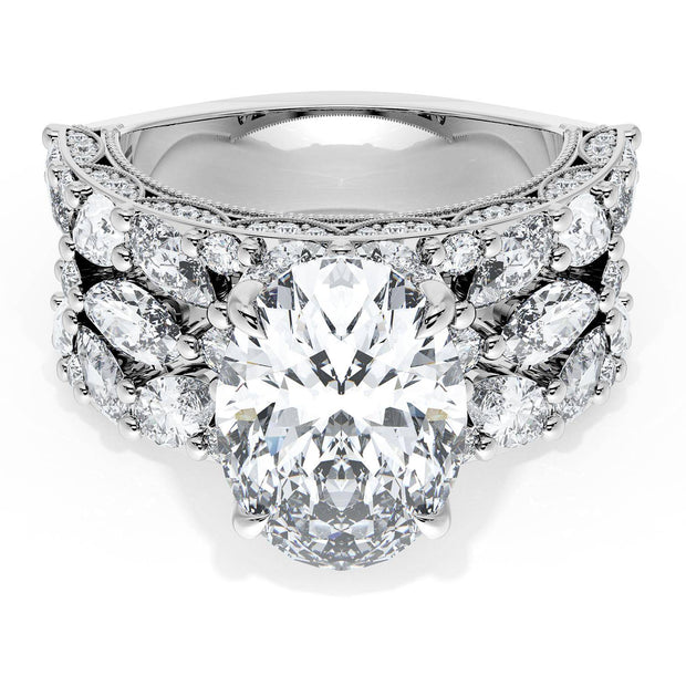 Oval Solitaire Engagement Ring w/ Marquise & Pear Band
