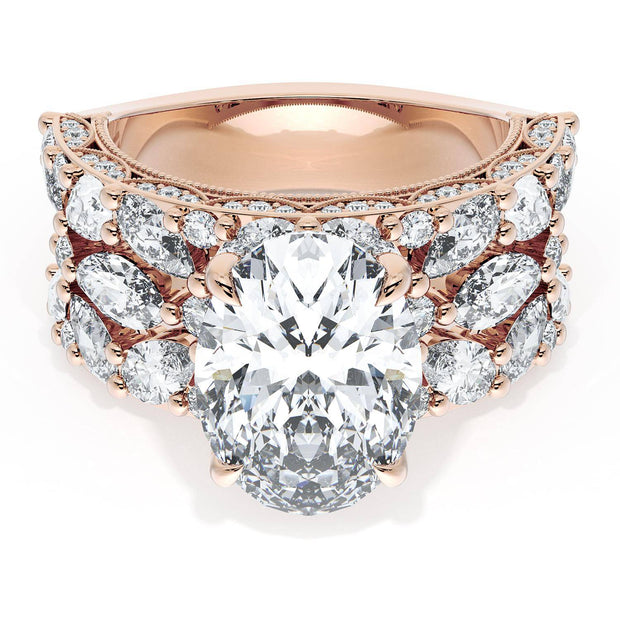 Oval Solitaire Engagement Ring w/ Marquise & Pear Band