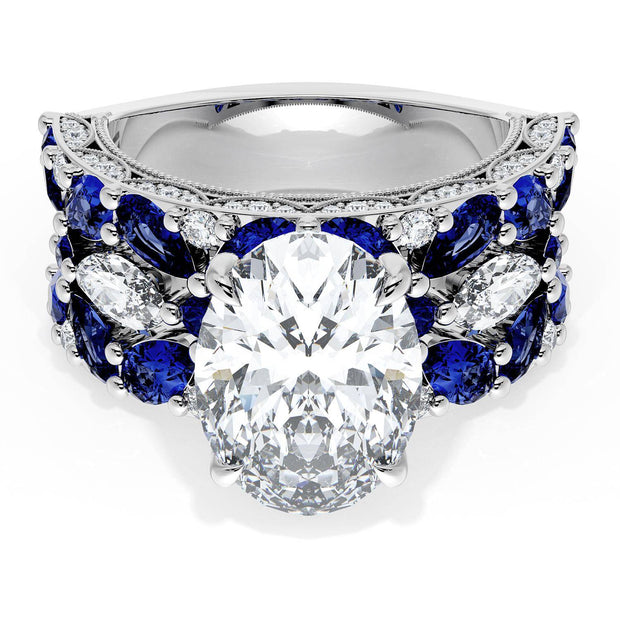 Oval Solitaire Engagement Ring w/ Marquise & Pear Band