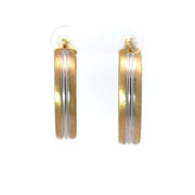 Two-Tone Gold Satin Finish Oval Hoop Earrings