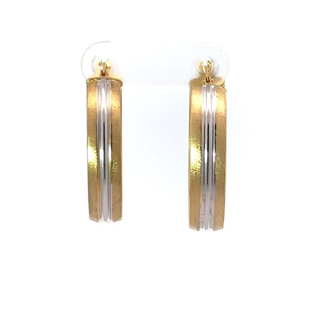 Two-Tone Gold Satin Finish Oval Hoop Earrings