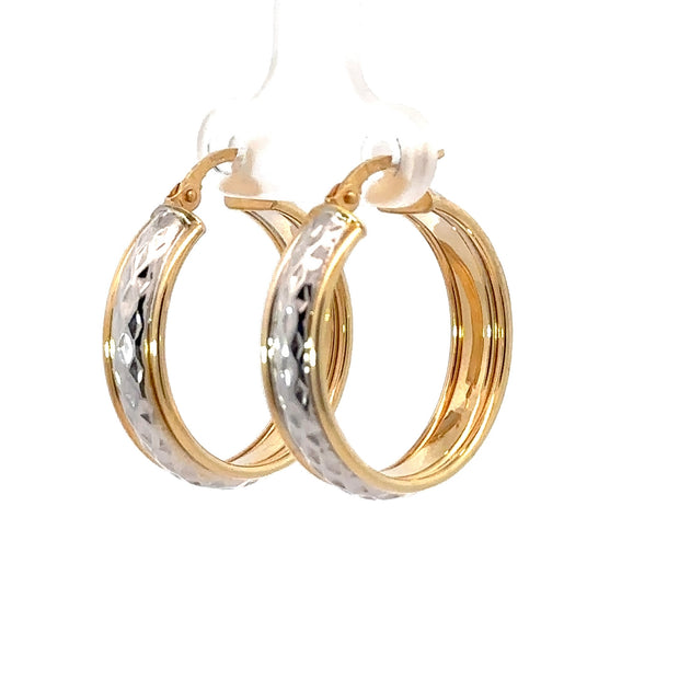 Large Textured Two-Tone Gold Hoop Earrings