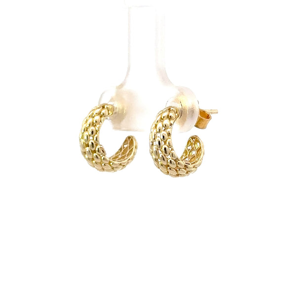 Small Textured Yellow Gold Hoop Earrings