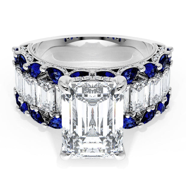 Emerald Solitaire Engagement Ring w/ Emerald & Pear Band