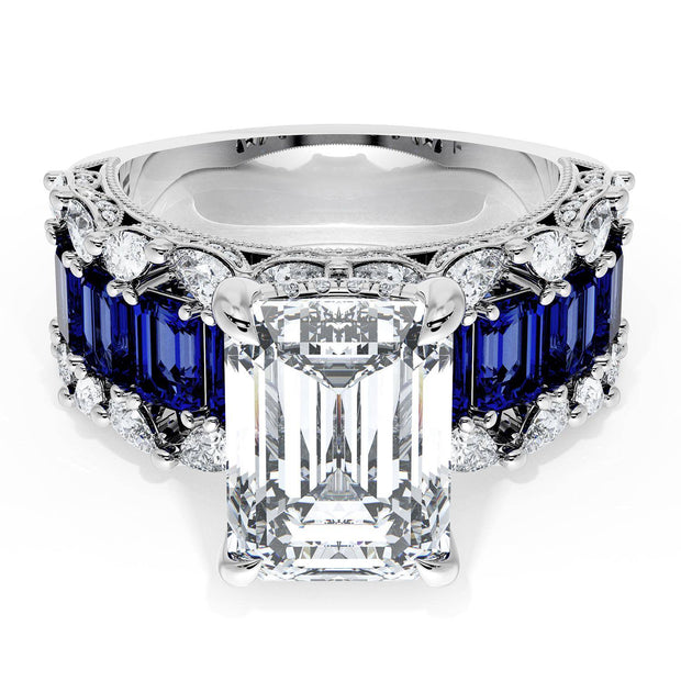 Emerald Solitaire Engagement Ring w/ Emerald & Pear Band